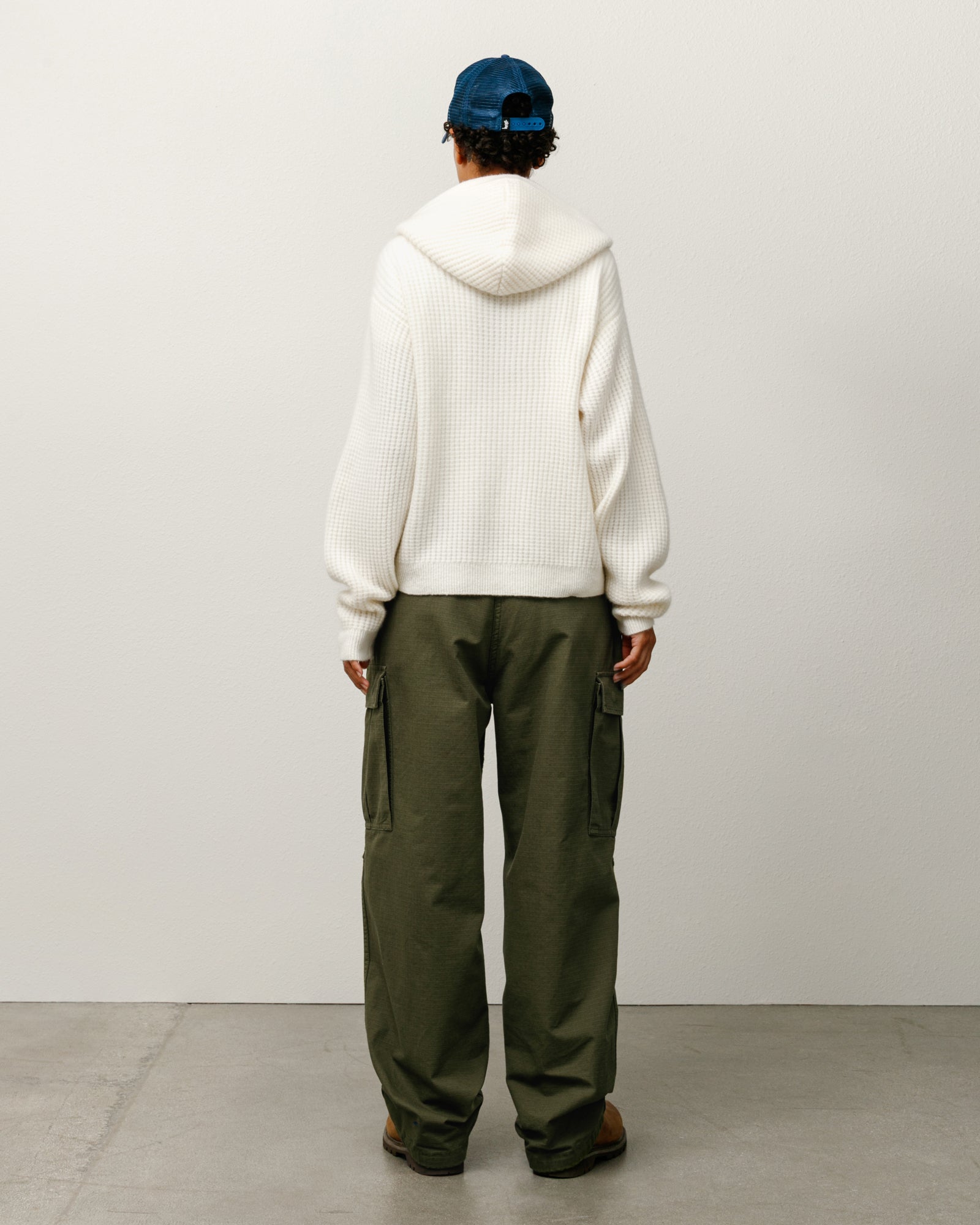 WAFFLE CASHMERE ZIP HOOD SWEATER